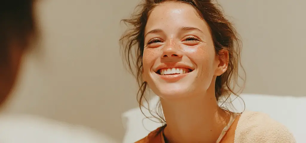 Jeune femme souriante à la peau naturelle