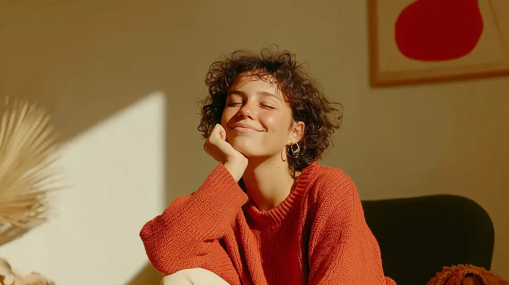 Personne souriante profitant du soleil intérieur