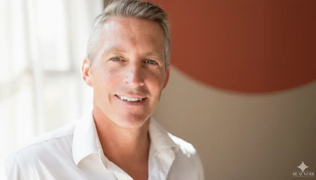 Homme souriant en chemise blanche