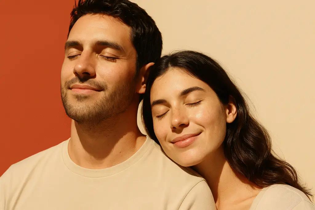 Couple souriant profitant du soleil ensemble